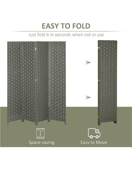 HOMCOM Wave Fibre 4-Panel Folding Room Divider, Grey 830-625V00GY - pic 133493 | FastDaddyshop