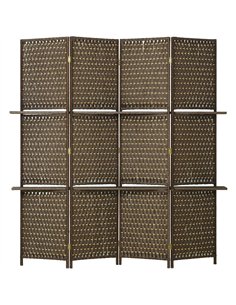 HOMCOM Wave Fibre 4-Panel Room Divider with Shelves,...