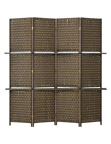 HOMCOM Wave Fibre 4-Panel Room Divider with Shelves, Brown 830-628V00BN - pic 133499 | FastDaddyshop