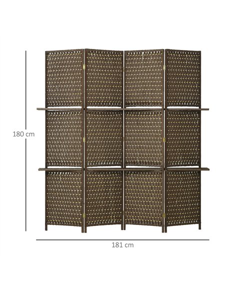 HOMCOM Wave Fibre 4-Panel Room Divider with Shelves, Brown 830-628V00BN - pic 133501 | FastDaddyshop