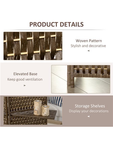 HOMCOM Wave Fibre 4-Panel Room Divider with Shelves, Brown 830-628V00BN - pic 133504 | FastDaddyshop