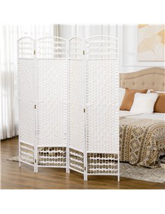 HOMCOM 4 Panel Handwoven Room Divider, White - 830-701V00WT 2