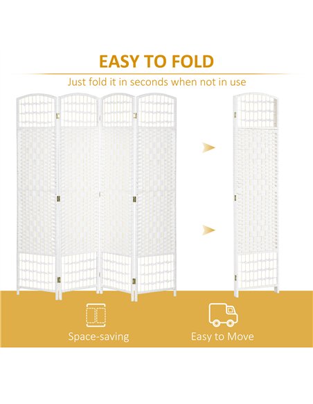 HOMCOM 4 Panel Handwoven Room Divider, White - 830-701V00WT - pic 133529 | FastDaddyshop