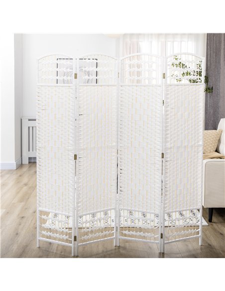 HOMCOM 4 Panel Handwoven Room Divider, White - 830-701V00WT - pic 133532 | FastDaddyshop