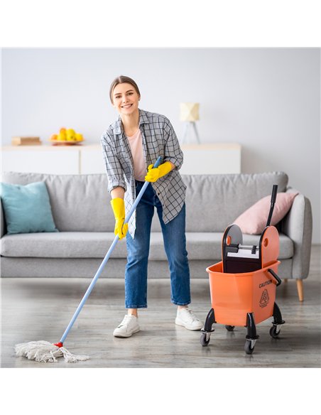 HOMCOM 26L Mop Bucket with Wringer & Wheels - Orange 720-011 - pic 133545 | FastDaddyshop