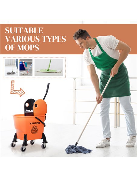 HOMCOM 26L Mop Bucket with Wringer & Wheels - Orange 720-011 - pic 133549 | FastDaddyshop