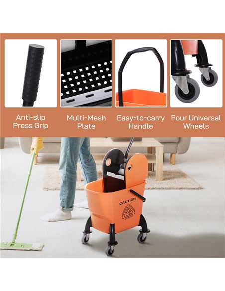 HOMCOM 26L Mop Bucket with Wringer & Wheels - Orange 720-011 - pic 133550 | FastDaddyshop