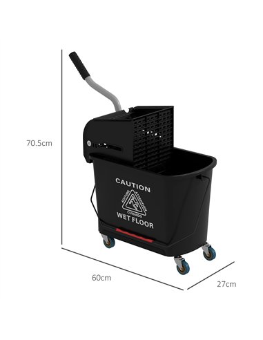 HOMCOM 20L Mobile Mop Bucket with...