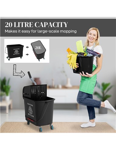 HOMCOM 20L Mobile Mop Bucket with...