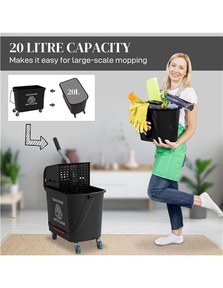 HOMCOM 20L Mobile Mop Bucket with Separator - Black 720-002V00BK - pic 133556 | FastDaddyshop