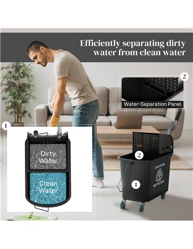 HOMCOM 20L Mobile Mop Bucket with...
