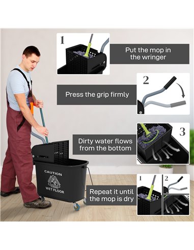 HOMCOM 20L Mobile Mop Bucket with...