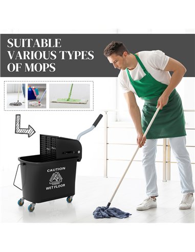 HOMCOM 20L Mobile Mop Bucket with...