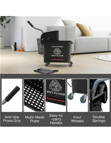 HOMCOM 20L Mobile Mop Bucket with...