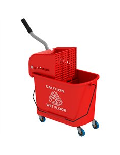 HOMCOM 20L Mobile Mop Bucket with Separator - Red...