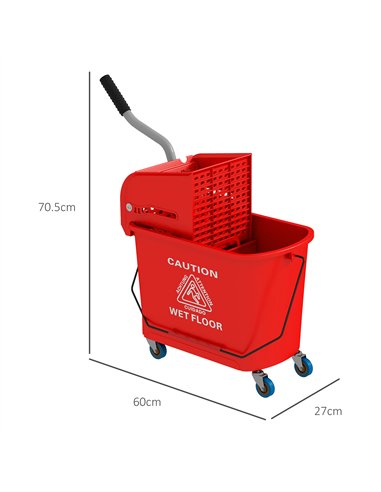 HOMCOM 20L Mobile Mop Bucket with...