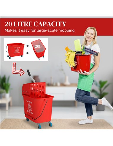 HOMCOM 20L Mobile Mop Bucket with...