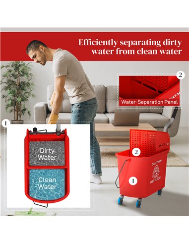 HOMCOM 20L Mobile Mop Bucket with...
