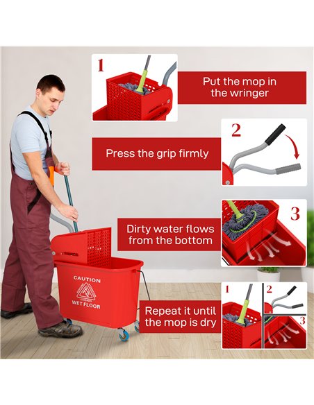 HOMCOM 20L Mobile Mop Bucket with Separator - Red 720-002V00RD - pic 133567 | FastDaddyshop