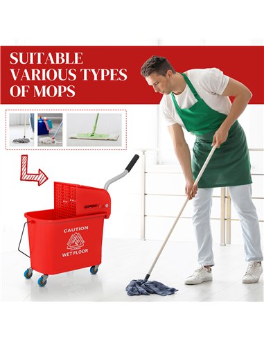 HOMCOM 20L Mobile Mop Bucket with...