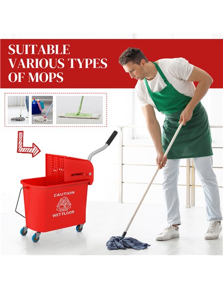 HOMCOM 20L Mobile Mop Bucket with Separator - Red 720-002V00RD - pic 133568 | FastDaddyshop