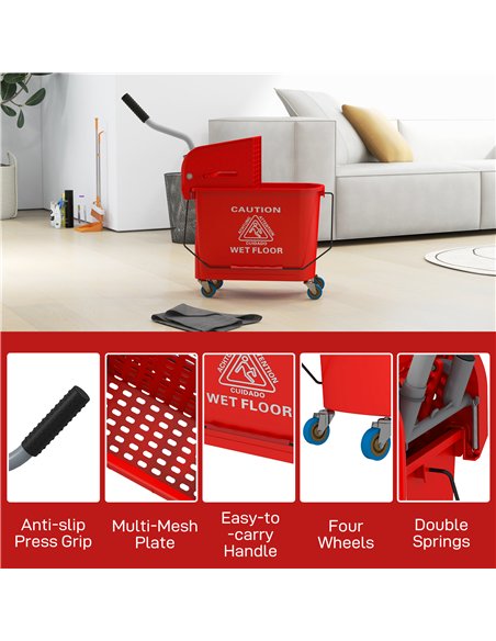 HOMCOM 20L Mobile Mop Bucket with Separator - Red 720-002V00RD - pic 133569 | FastDaddyshop