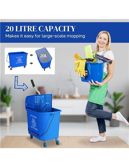 HOMCOM 20L Mobile Mop Bucket with Separator - Blue 720-002V00BU - pic 133574 | FastDaddyshop