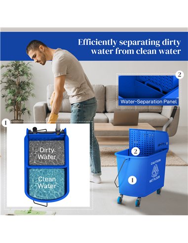 HOMCOM 20L Mobile Mop Bucket with...