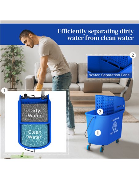 HOMCOM 20L Mobile Mop Bucket with Separator - Blue 720-002V00BU - pic 133575 | FastDaddyshop