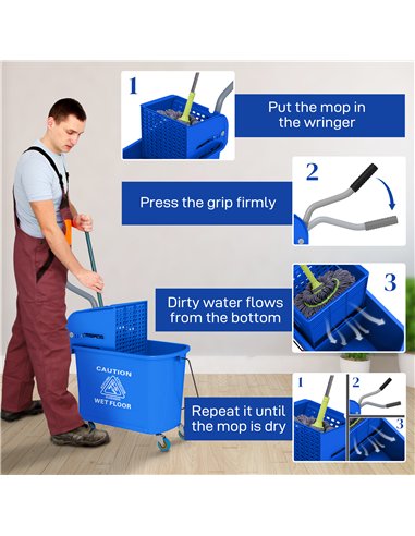HOMCOM 20L Mobile Mop Bucket with...