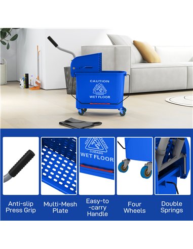 HOMCOM 20L Mobile Mop Bucket with...