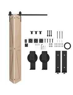 HOMCOM 4FT Bi-Folding Sliding Barn Door Kit, Black...