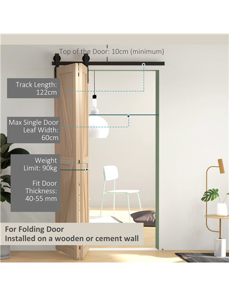 HOMCOM 4FT Bi-Folding Sliding Barn Door Kit, Black B81-038V00BK - pic 133592 | FastDaddyshop