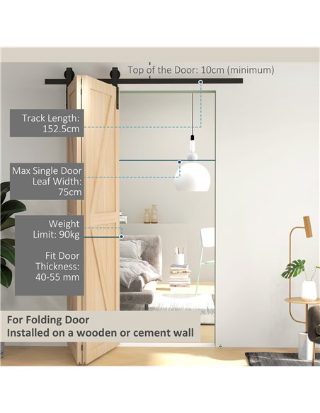 HOMCOM 5ft Bi-Fold Sliding Door Kit B81-038V01BK - Black - pic 133601 | FastDaddyshop