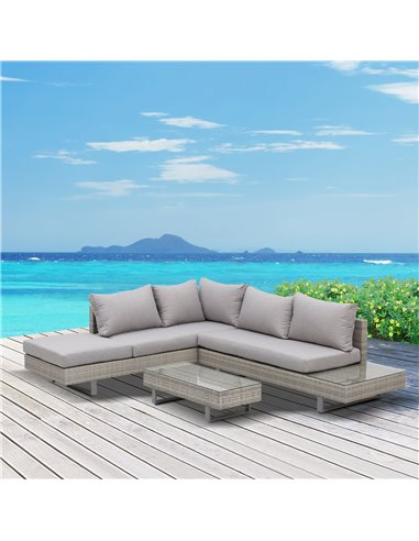 Outsunny 5-Seater Rattan Garden Furniture Set with Coffee Table, Side Table & Cushions, Grey