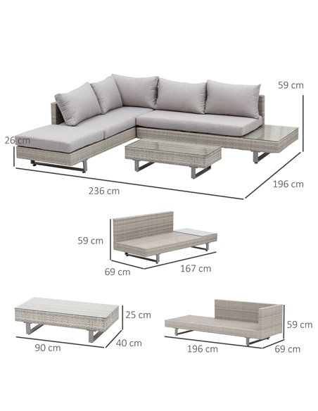 Outsunny 5-Seater Rattan Garden Furniture Set with Coffee Table, Side Table & Cushions, Grey - pic 13364 | FastDaddyshop