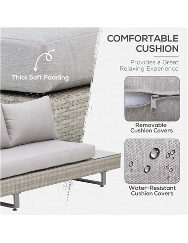 Outsunny 5-Seater Rattan Garden Furniture Set with Coffee Table, Side Table & Cushions, Grey