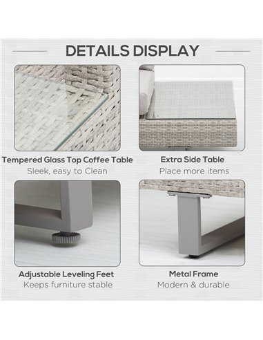 Outsunny 5-Seater Rattan Garden Furniture Set with Coffee Table, Side Table & Cushions, Grey
