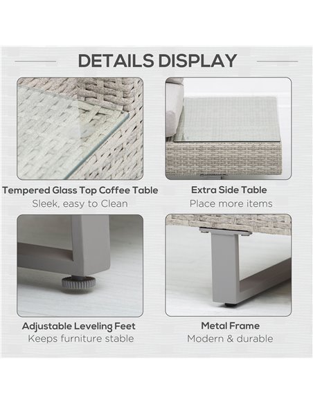 Outsunny 5-Seater Rattan Garden Furniture Set with Coffee Table, Side Table & Cushions, Grey - pic 13367 | FastDaddyshop
