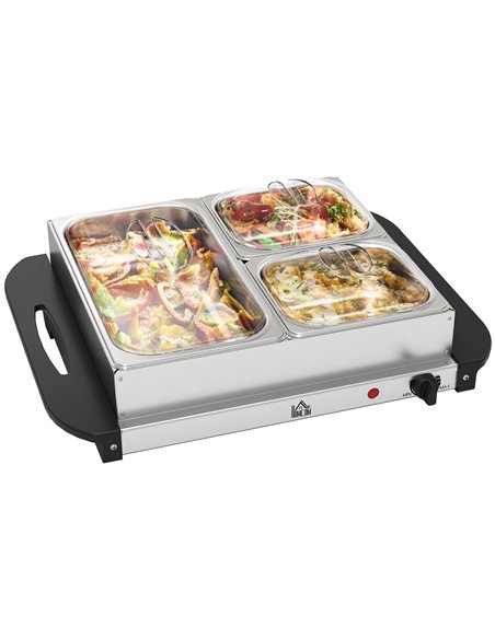 HOMCOM 4.5L Stainless Steel Electric Buffet Server, with 3x Trays and Lids - pic 133679 | FastDaddyshop