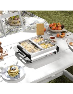 HOMCOM 4.5L Stainless Steel Electric Buffet Server, with 3x Trays and Lids 2