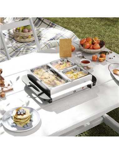 HOMCOM 4.5L Stainless Steel Electric Buffet Server, with 3x Trays and Lids