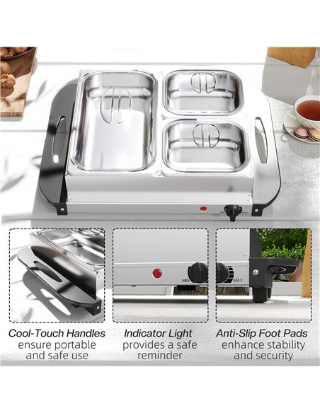 HOMCOM 4.5L Stainless Steel Electric Buffet Server, with 3x Trays and Lids - pic 133685 | FastDaddyshop