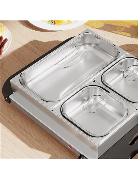 HOMCOM 4.5L Stainless Steel Electric Buffet Server, with 3x Trays and Lids - pic 133686 | FastDaddyshop