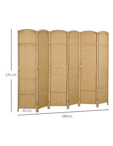 HOMCOM 6 Panel Folding Room Divider, Freestanding Privacy Screen for Living Room, Bedroom and Office, 240 x 170cm, Natural