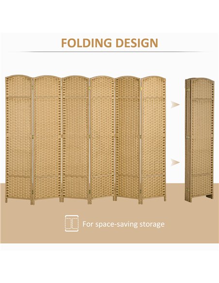 HOMCOM 6 Panel Folding Room Divider, Freestanding Privacy Screen for Living Room, Bedroom and Office, 240 x 170cm, Natural - pic 133692 | FastDaddyshop