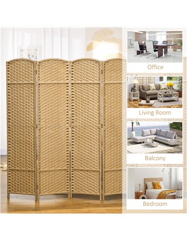 HOMCOM 6 Panel Folding Room Divider, Freestanding Privacy Screen for Living Room, Bedroom and Office, 240 x 170cm, Natural
