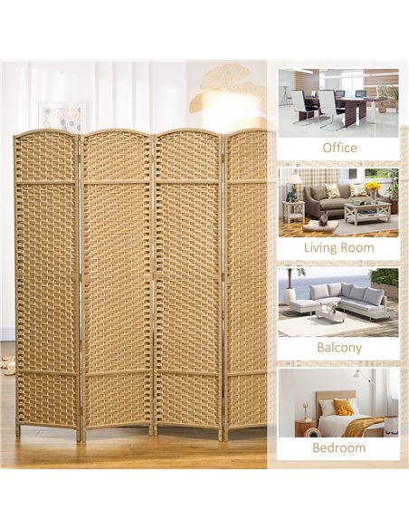 HOMCOM 6 Panel Folding Room Divider, Freestanding Privacy Screen for Living Room, Bedroom and Office, 240 x 170cm, Natural - pic 133694 | FastDaddyshop