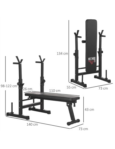 HOMCOM Adjustable Weight Bench Foldable Bench Press, with Barbell Rack, Black