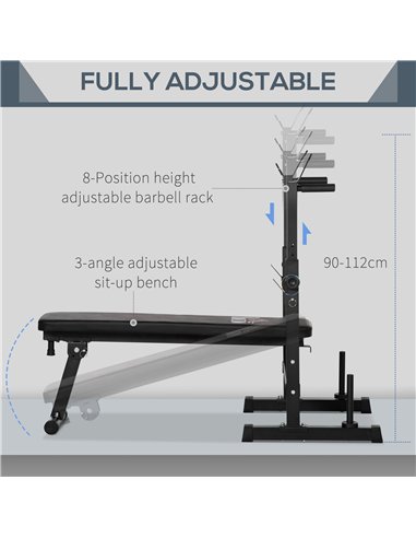HOMCOM Adjustable Weight Bench Foldable Bench Press, with Barbell Rack, Black